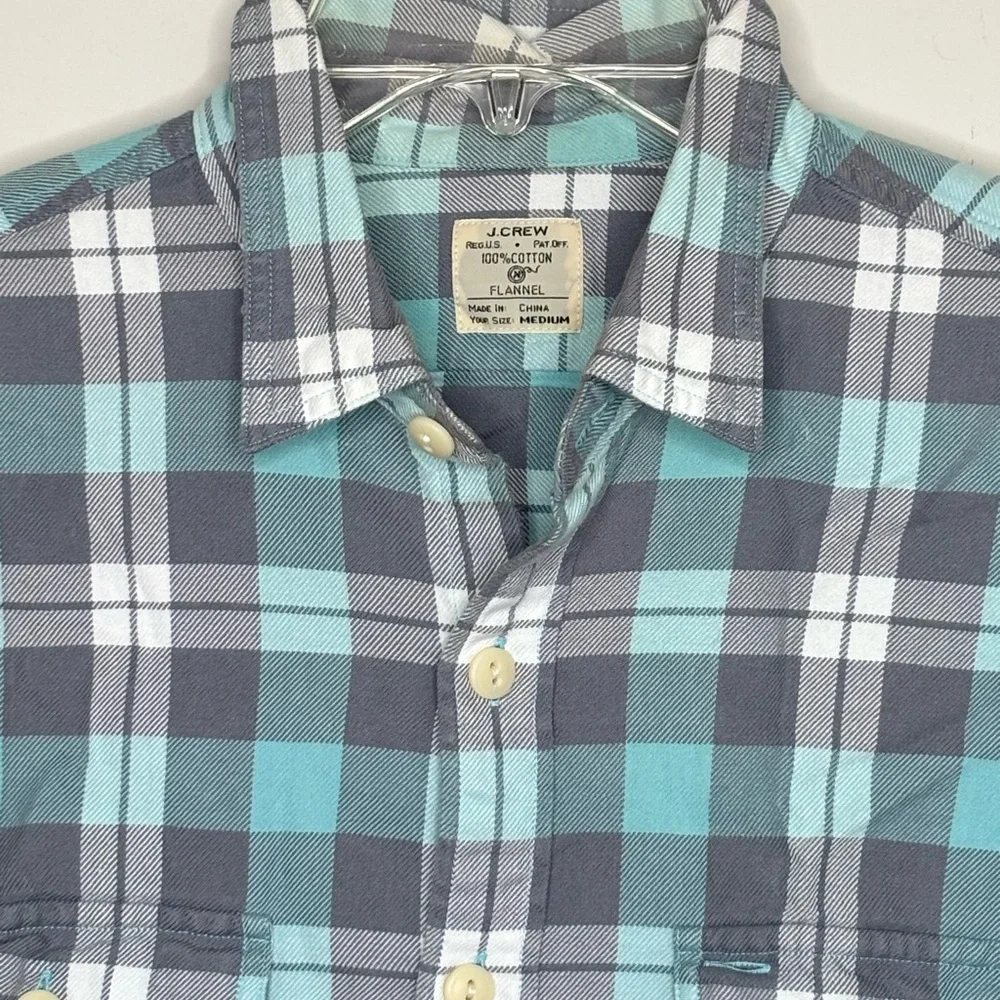 BN5 J. Crew Men’s Rustic Twill Flannel‎ Plaid Button Down Shirt Blue Gray Medium